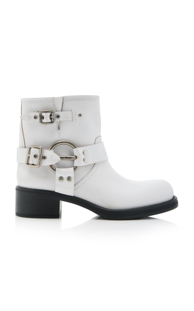 Shop Miu Miu Tronchetti Leather Ankle Boots In White