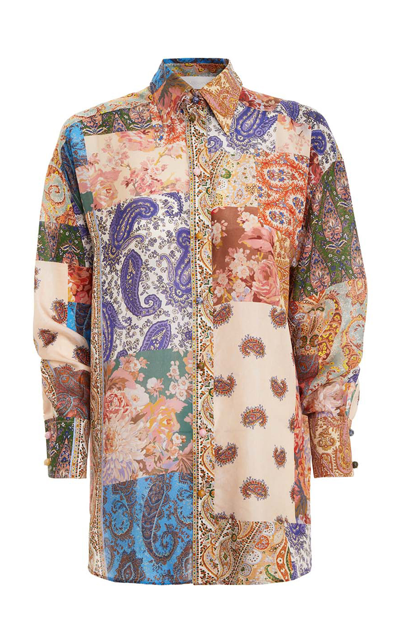 Zimmermann Patchwork Effect Silk Davi Blouse With Jewels Buttons In Print