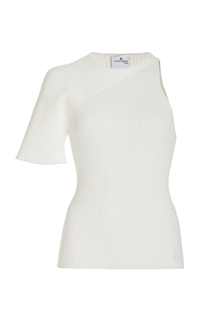 Shop Courrèges Asymmetric Ribbed Knit Top In White