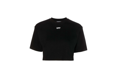 Pre-owned Off-white Logo-print Cropped Cotton T-shirt Black