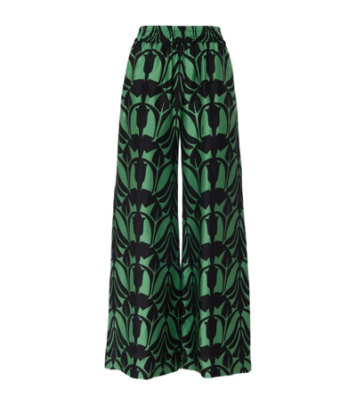 Shop La Doublej Silk Palazzo Trousers In Green