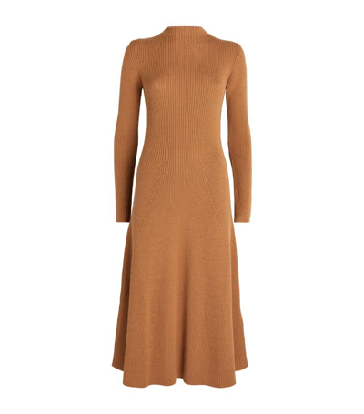 Shop Moncler Wool-blend Midi Dress In Brown