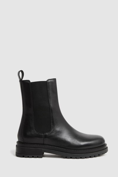 Reiss Black Leather Chelsea Boots In Black