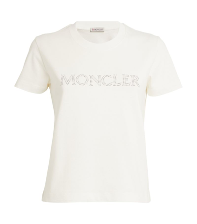 Shop Moncler Rhinestone Logo T-shirt In White