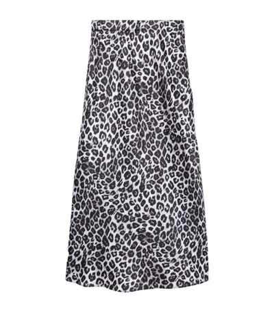 Shop The Kooples Silk Leopard Print Midi Skirt In Black