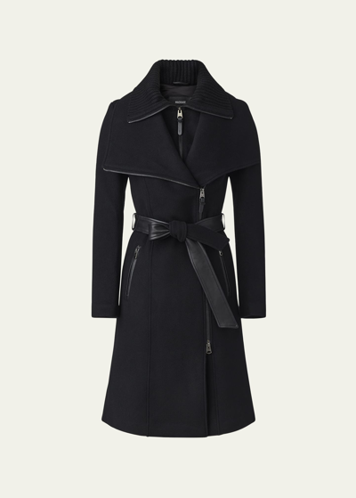 Shop Mackage Nori Double-face Wool Belted Top Coat In Black