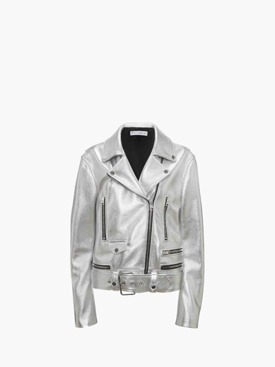 Shop Jw Anderson Biker Leather Jacket In Silver