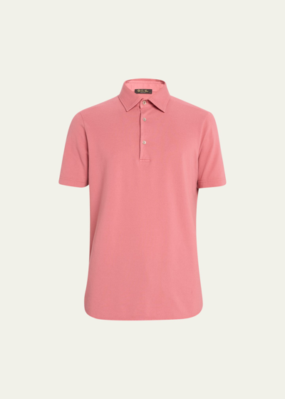 Shop Loro Piana Men's Cotton Pique Polo Shirt In 3892 Pink Eyeshad