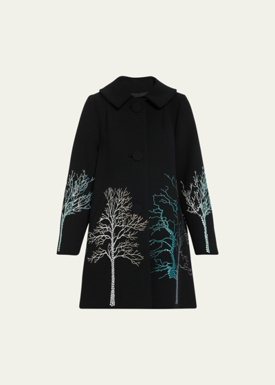 Shop Libertine Forest Crystal Peter Pan Collar Coat In Black
