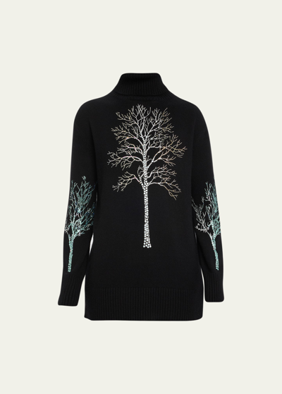 Shop Libertine Forest Crystal Cashmere Turtleneck Sweater In Black