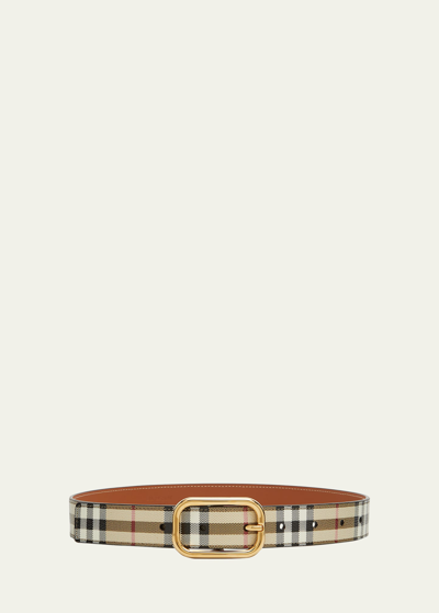 Shop Burberry Check Mixed-media Belt In Vintage Check Gol