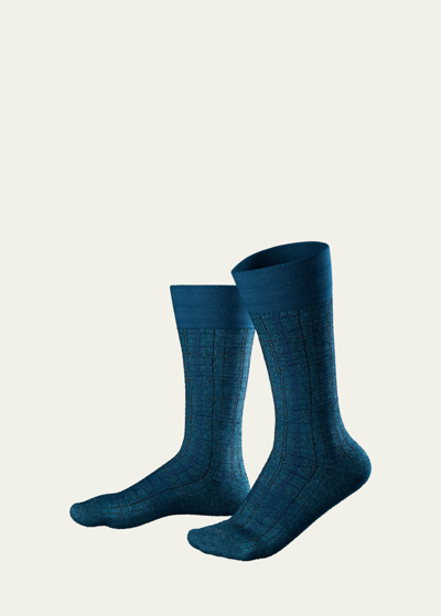 Shop Marcoliani Men's Tartan Check Mid-calf Socks In 247 Denim