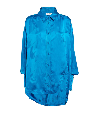 Shop Attico Satin Asymmetric Diana Shirt In Blue