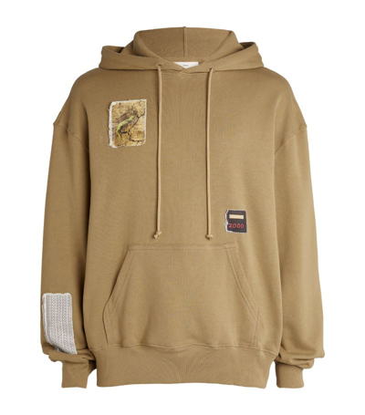 Shop Song For The Mute Cotton Patch-detail Hoodie In Beige
