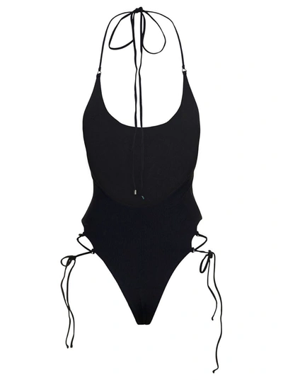 Shop Attico Side-tie Open-back Swimsuit In Black Technical Fabric Woman