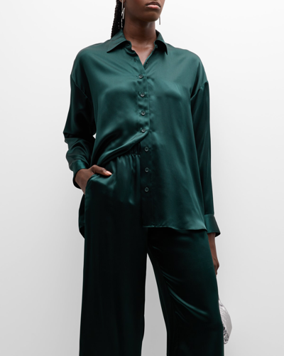 Shop Sablyn Indiana Silk Button-front Blouse In Deep Forest
