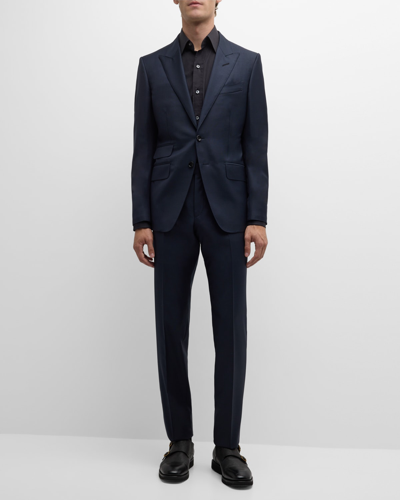 Shop Tom Ford Men's Modern Fit Sharkskin Suit In Dark Blue