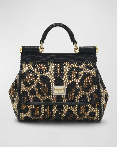 Shop Dolce & Gabbana Sicily Tiny Strass Leopard Top-handle Bag In Hy13m Leo