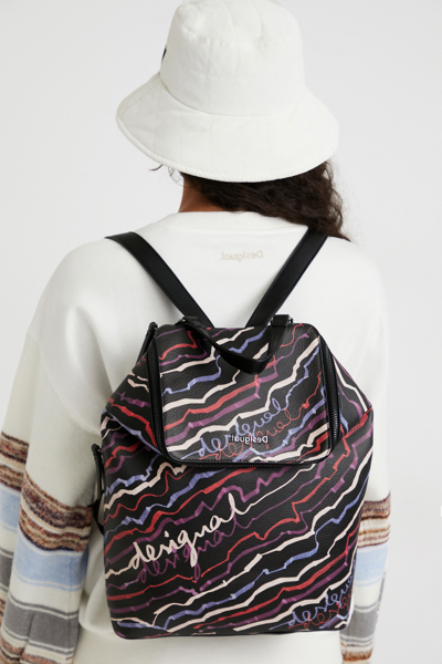 Shop Desigual Leather Effect Painted Backpack In Black