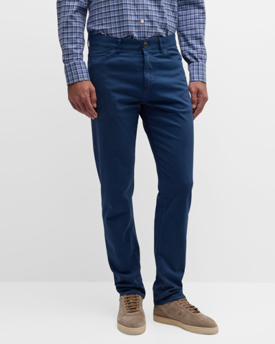 Shop Isaia Men's Cashmere-cotton Slim 5-pocket Pants In Medium Blue