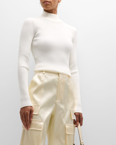 Shop Courrèges Turtleneck Long-sleeve Rib Sweater In Heritage White