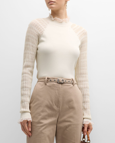 Shop 3.1 Phillip Lim / フィリップ リム Micro-ribbed Long-sleeve Fitted Sweater In Ivory