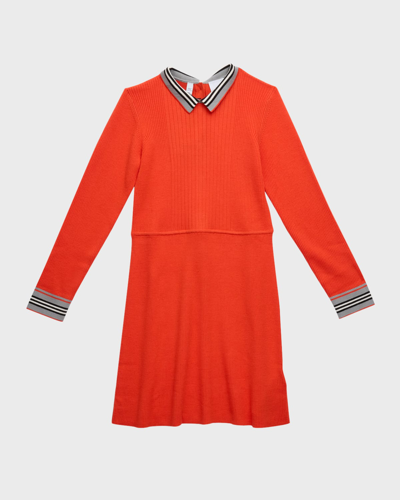 Shop Burberry Girl's Annalisa Knit Sweater Dress In Scarlet Orange