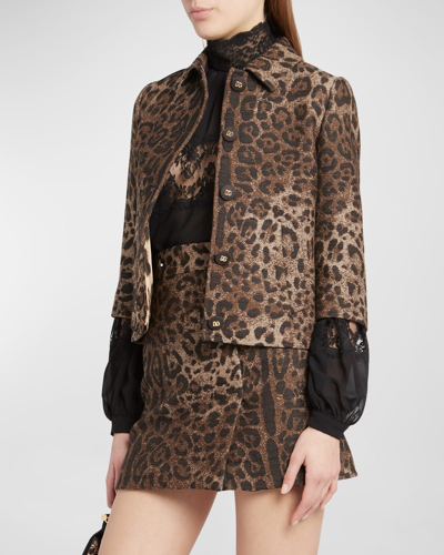 Shop Dolce & Gabbana Leopard Print Jacquard Wool Short Jacket In Print Leo