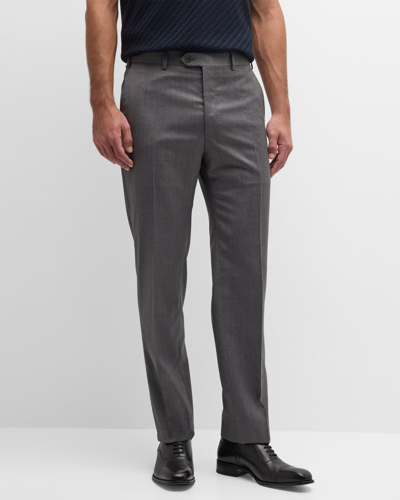 Shop Brioni Men's Flat-front Wool Pants In Flannel