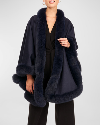 Shop Gorski Cashmere Cape With Toscana Lamb Trim In Navy