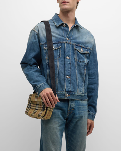Shop Burberry Men's Harlan Denim Trucker Jacket In Vintage Denim
