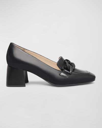 Shop Nerogiardini Leather Chain Heeled Loafer Pumps In Black