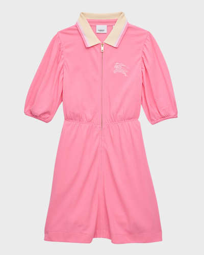 Shop Burberry Girl's Alesea Embroidered Polo Dress In Soft Bubblegum Pi