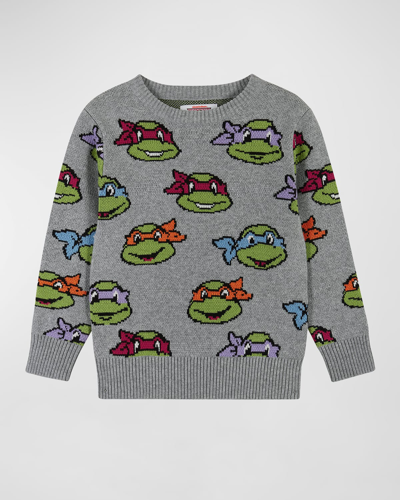 Shop Andy & Evan Boy's Turtles Intarsia Jacquard Sweater In Grey Turtles