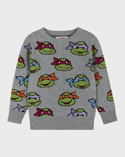 Shop Andy & Evan X Teenage Mutant Ninja Turtles Jacquard Sweater In Grey Turtles