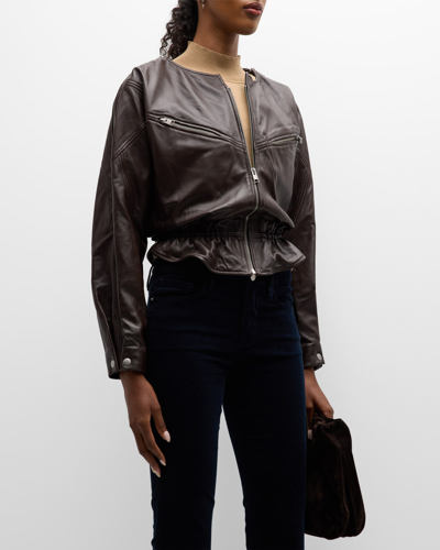 Shop Frame Slouchy Zip-front Leather Jacket In Espresso
