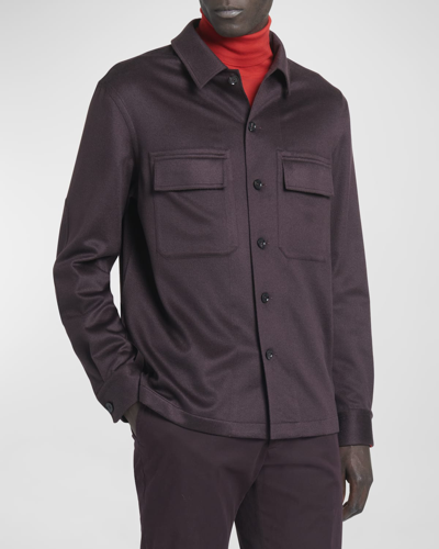 Shop Zegna Men's Cashmere Oasi Overshirt In Dark Red Solid
