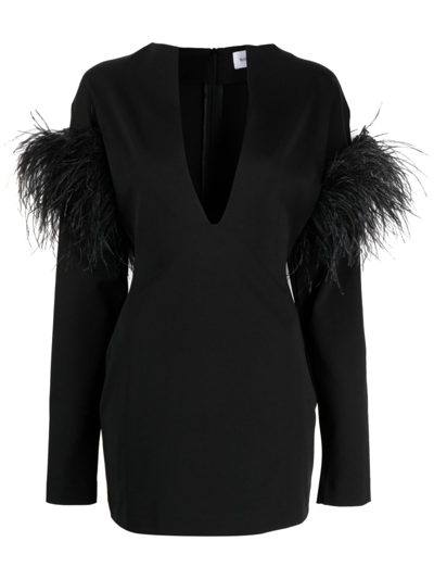 Shop 16arlington Black Runa Feather-trim Mini Dress