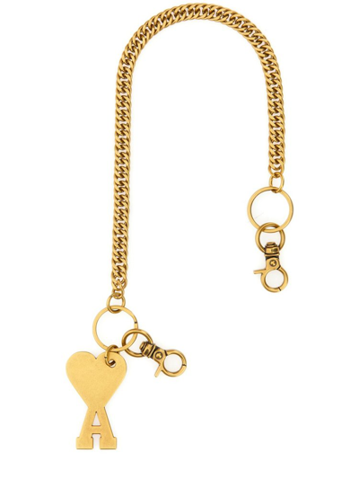 Shop Ami Alexandre Mattiussi Ami Paris Ami De Coeur Logo Pendant Keyring In Gold