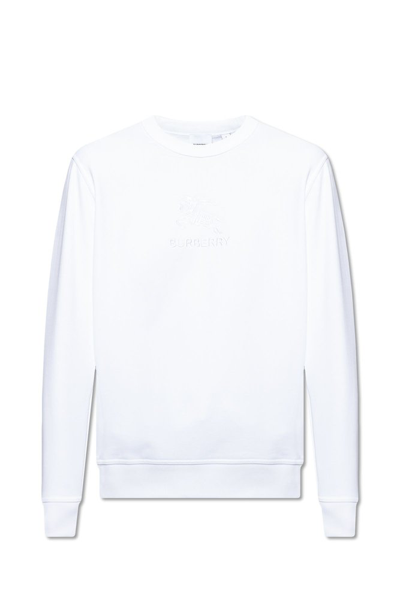 Shop Burberry Logo Embroidered Crewneck Sweatshirt In White