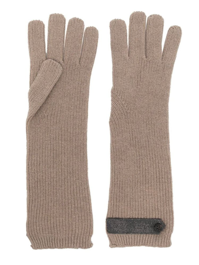 Shop Brunello Cucinelli Knitted Gloves In Beige