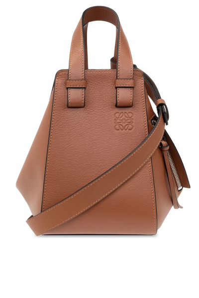 Shop Loewe Hammock Logo Embossed Shoulder Bag In Brown
