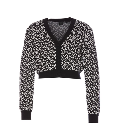Shop Pinko Allover Logo Knitted Cardigan In Black