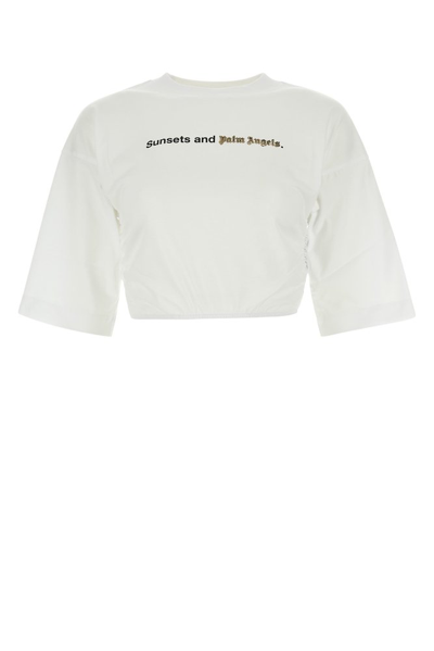 Shop Palm Angels Logo Printed Cropped T In White