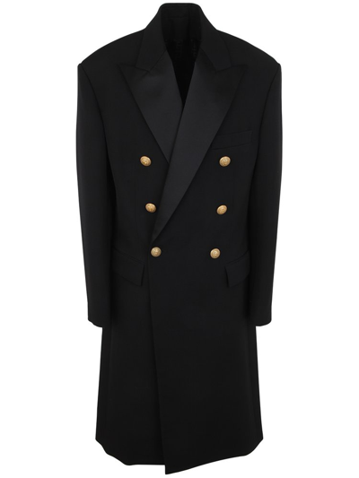 Shop Balmain Long Military Style Coat In Black