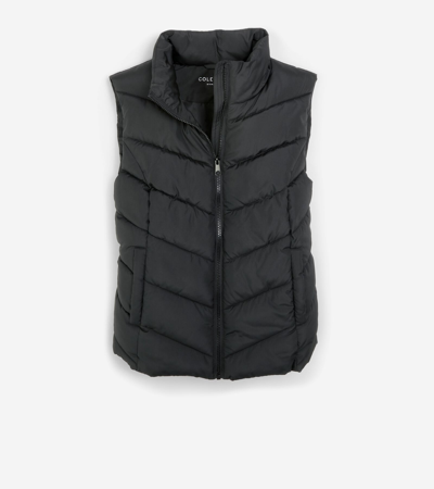 Cole Haan Chevron Polyfill Zip Front Vest In Black