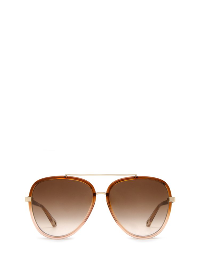 Shop Chloé Eyewear Aviator Frame Sunglasses In Brown