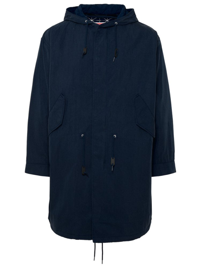Shop Kenzo Parka Drawstring Hooded Coat In Blue