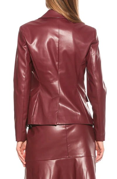 Shop Alexia Admor Faux Leather Double-breasted Peak Lapel Blazer In Burgundy