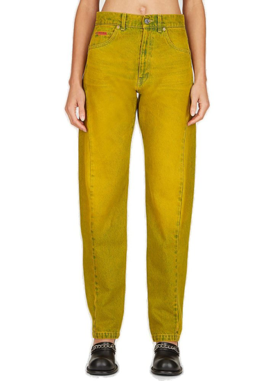Shop Martine Rose Logo Patch Straight Leg Jeans In Yellow